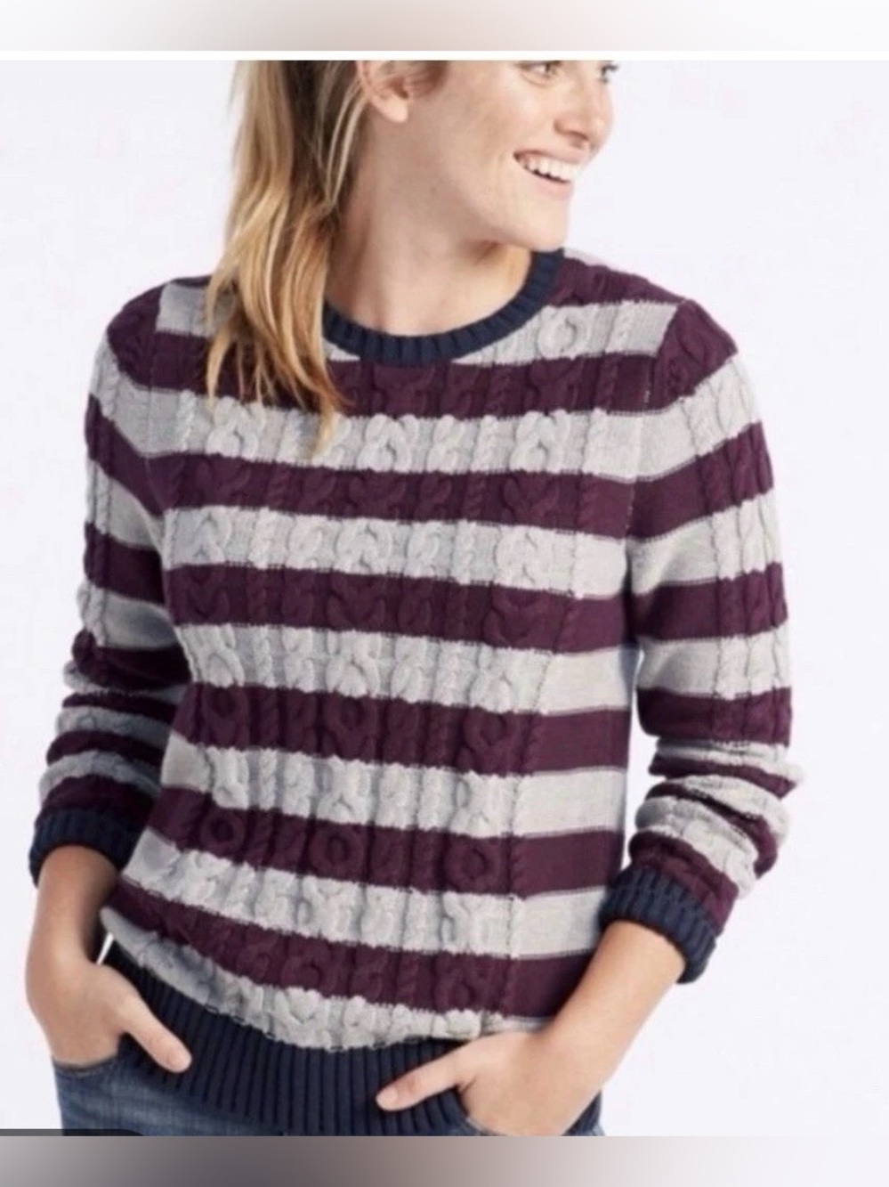 L.L. Bean Women’s Cotton Cable Knit Fisherman’s Sweater Size XS